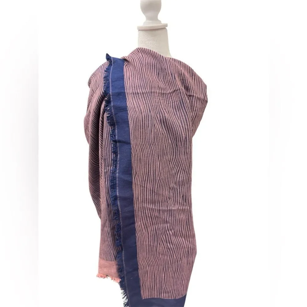 Auth Louis Vuitton Blue Pink Epi Textured Wrap Shawl Stole Cashmere Silk